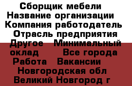 Сборщик мебели › Название организации ­ Компания-работодатель › Отрасль предприятия ­ Другое › Минимальный оклад ­ 1 - Все города Работа » Вакансии   . Новгородская обл.,Великий Новгород г.